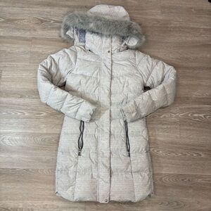 COLUMBIA Feather Down Gray Winter Parka Long Jacket sz XS Snow Puffer